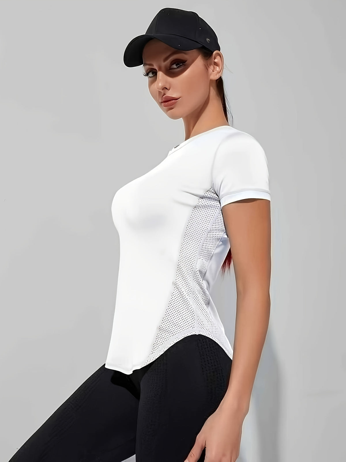 Side Mesh Waist Cinching Tee - White