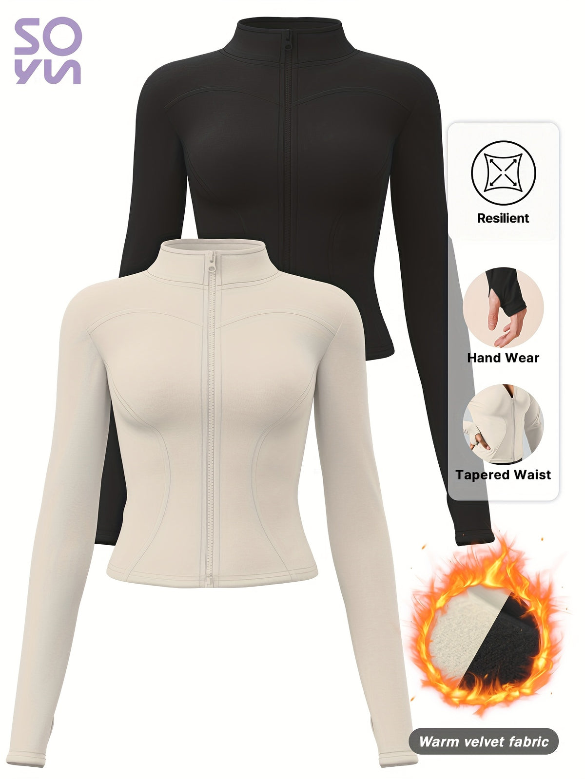 Fleece Stand Collar Jacket & Tights Set - Black & White