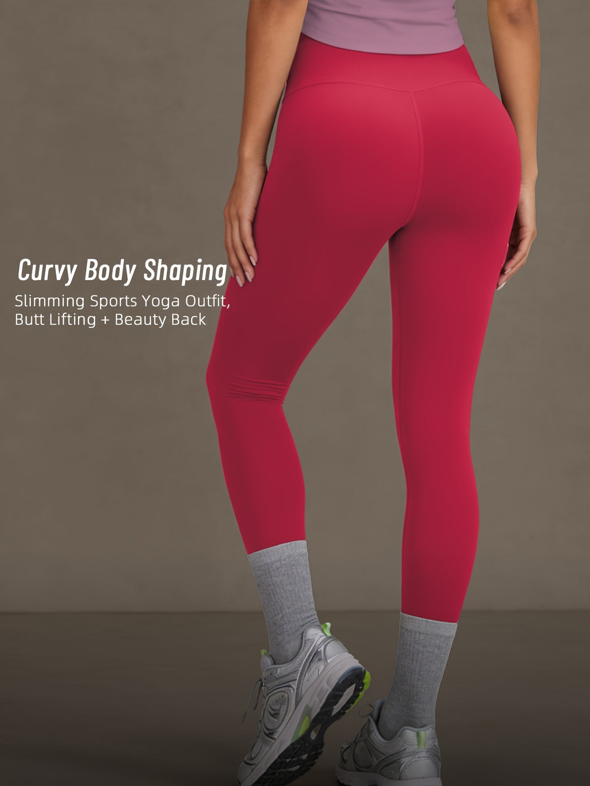 Mesh Cutout Tee & High Waist Leggings Set - Light Purple & Rose Red