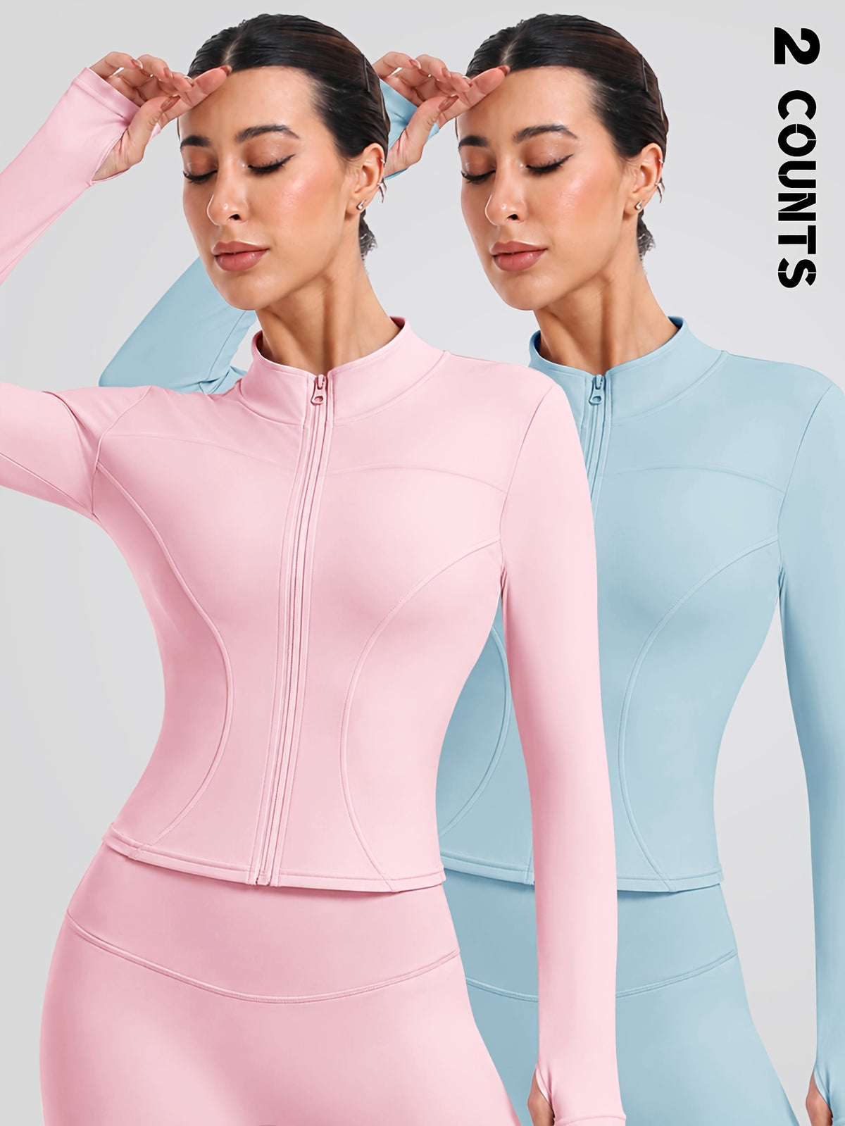2 Pack Thumbhole Zip Jackets - Pink & Light Blue