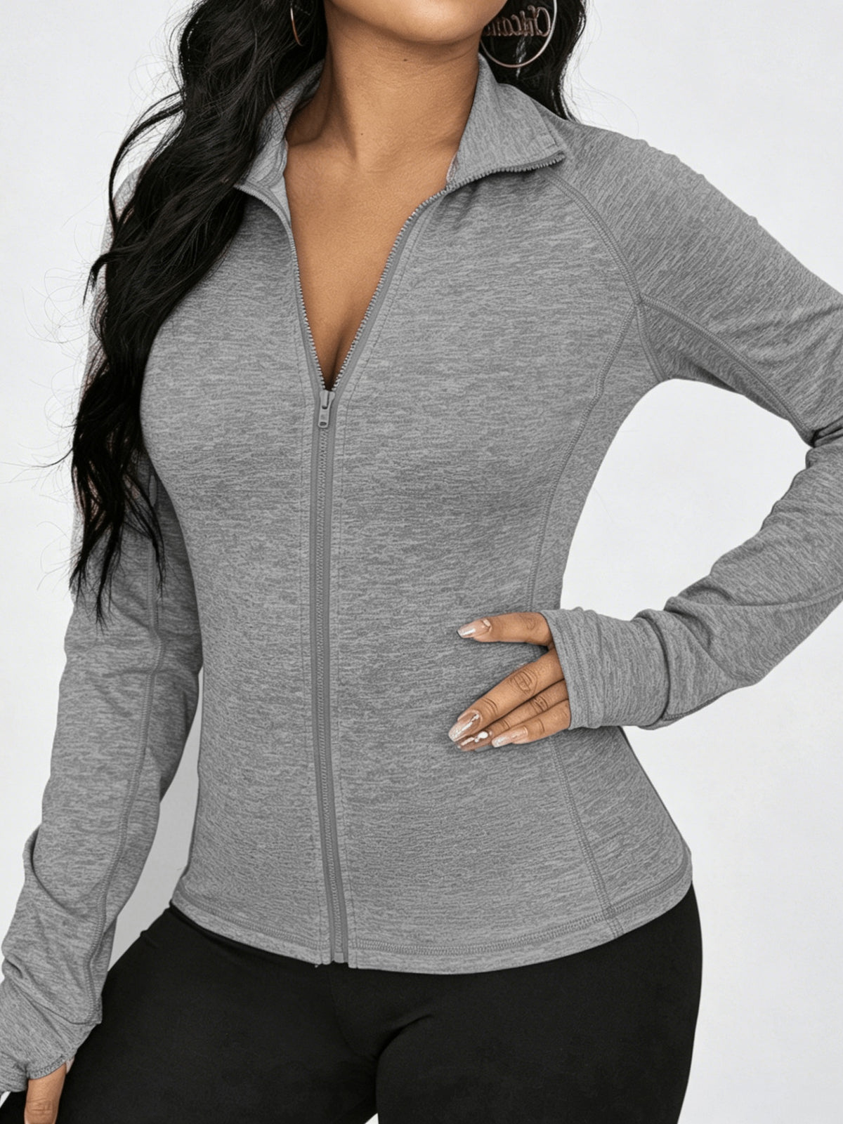 Raglan Thumbhole Zip-Up Sports Jacket - Light Grey