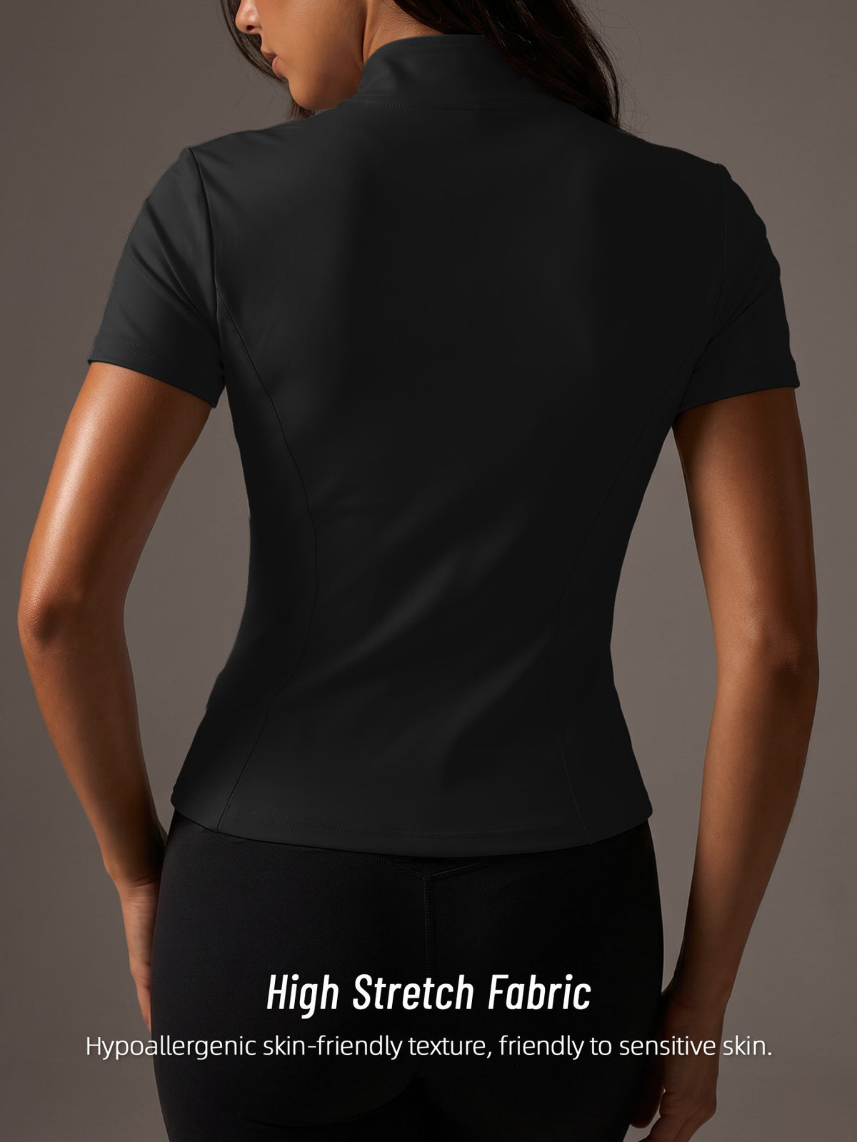 Short Sleeve Stand Collar Zip Jacket - Black