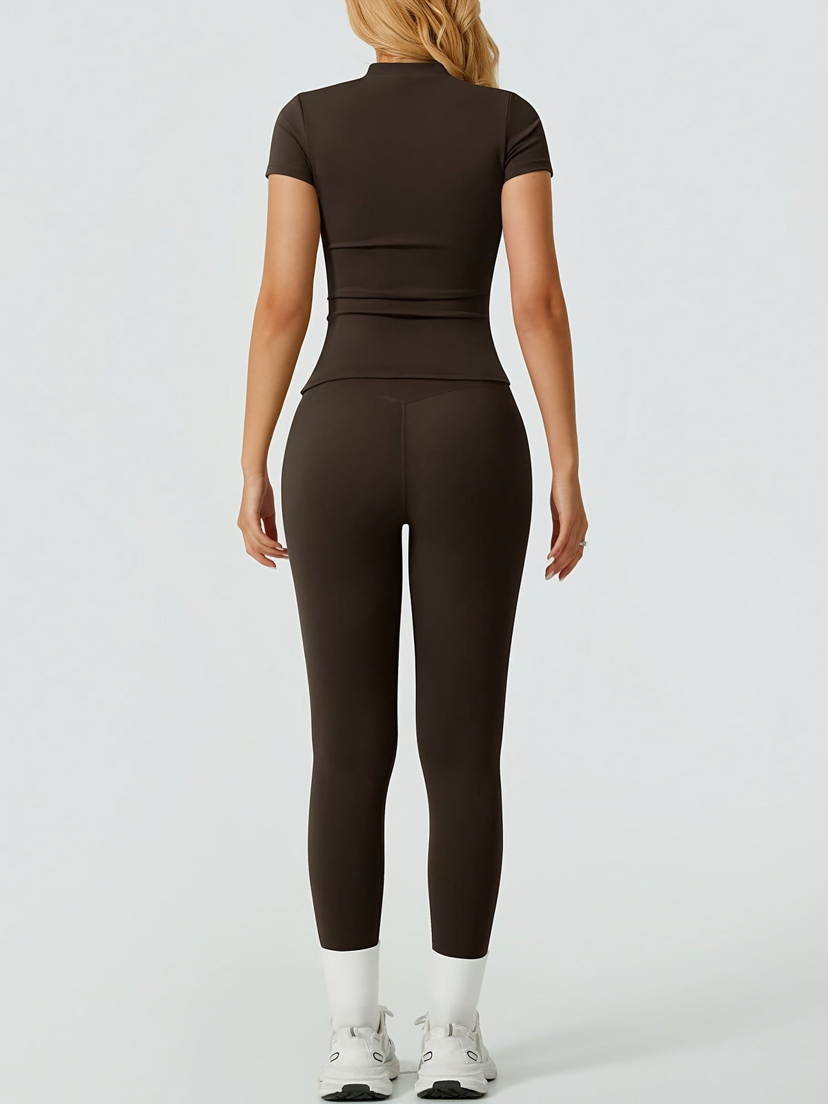 Fitted Tee & Leggings Set - Coffee