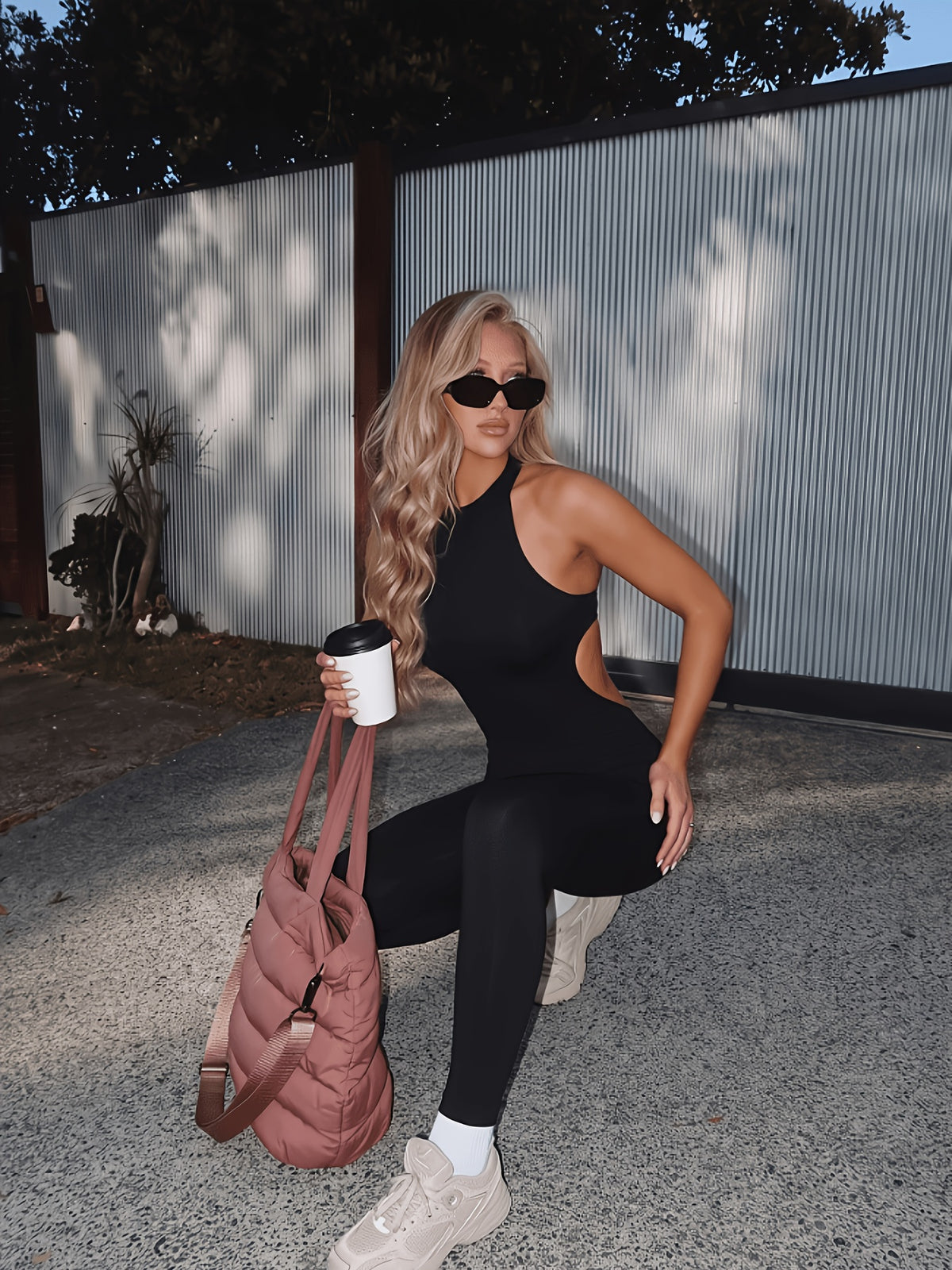 Open Back Sleeveless Jumpsuit - Black