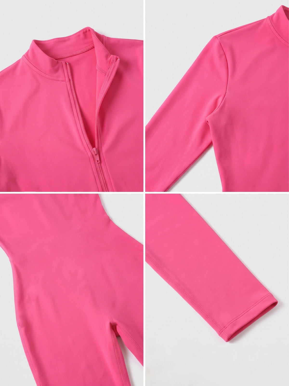 Half Zip Stand Collar Unitard - Bright Pink