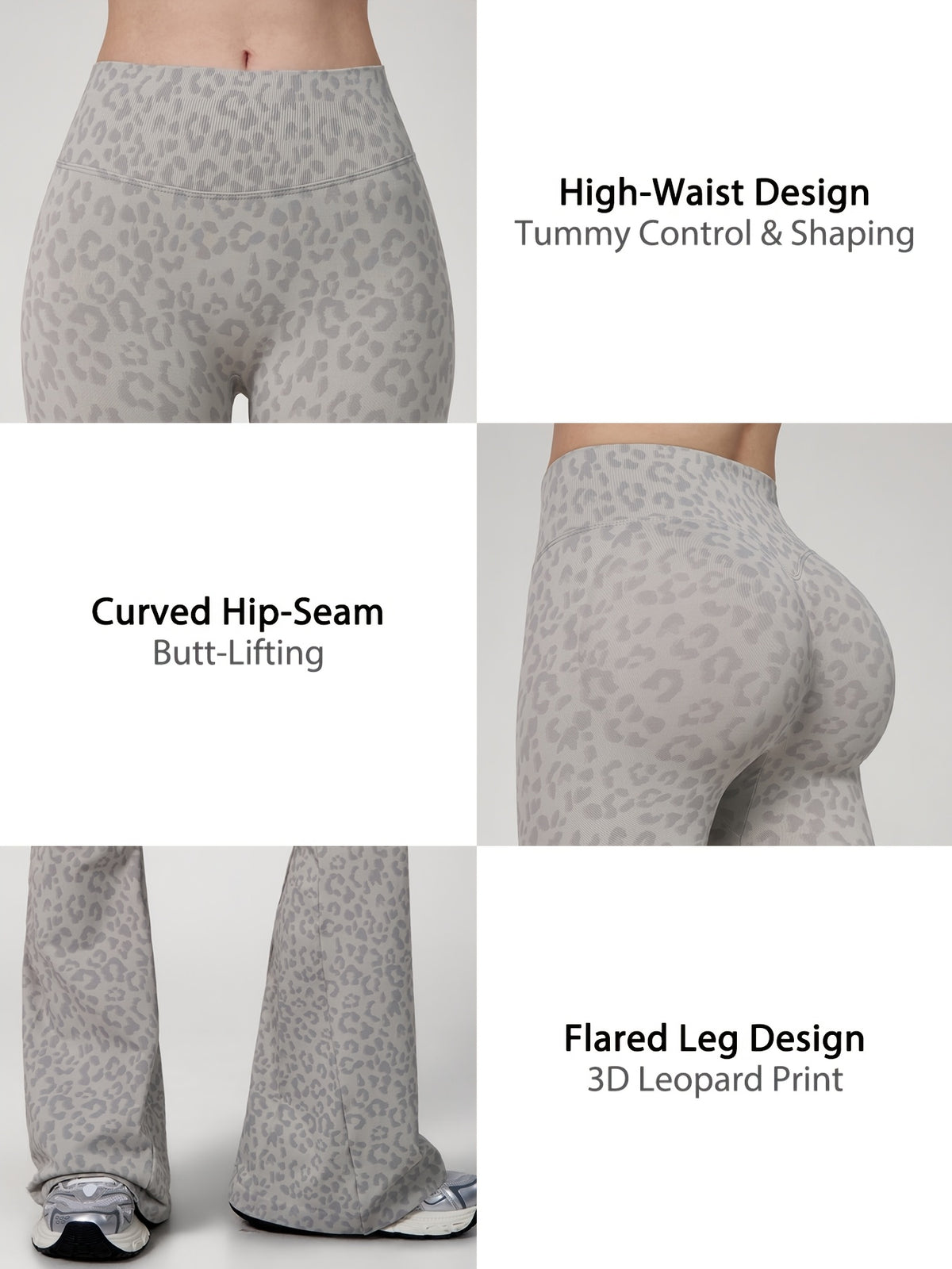 Leopard Print Flare Leggings - Light Grey