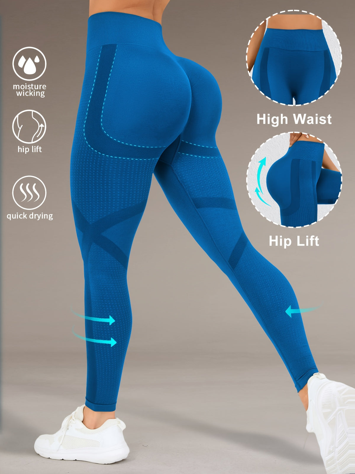 Wide Waistband Lifting Leggings - Vibrant Blue