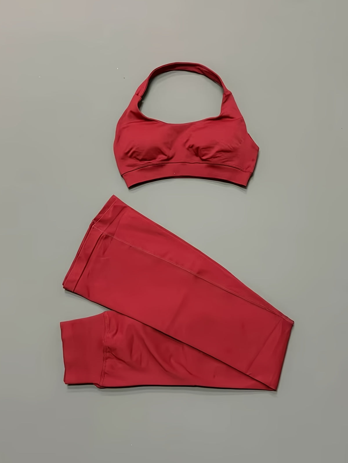 Seamless Halter Bra & Flare Pants Set - Burgundy