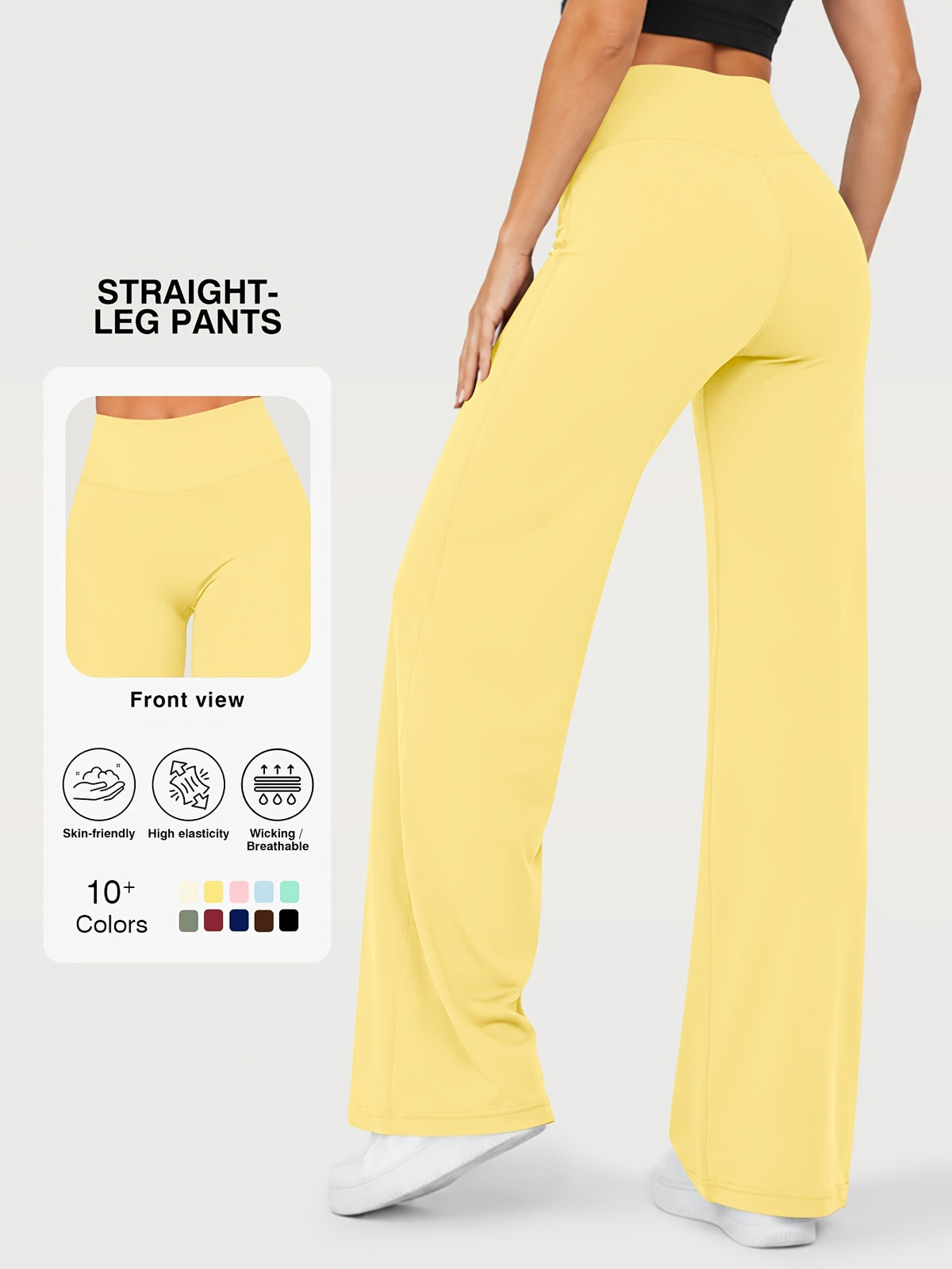 Stretch Straight Leg Yoga Pants - Yellow