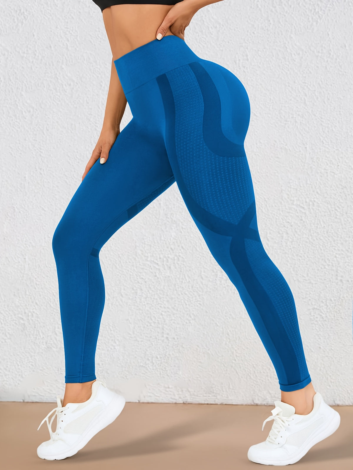 Wide Waistband Lifting Leggings - Vibrant Blue