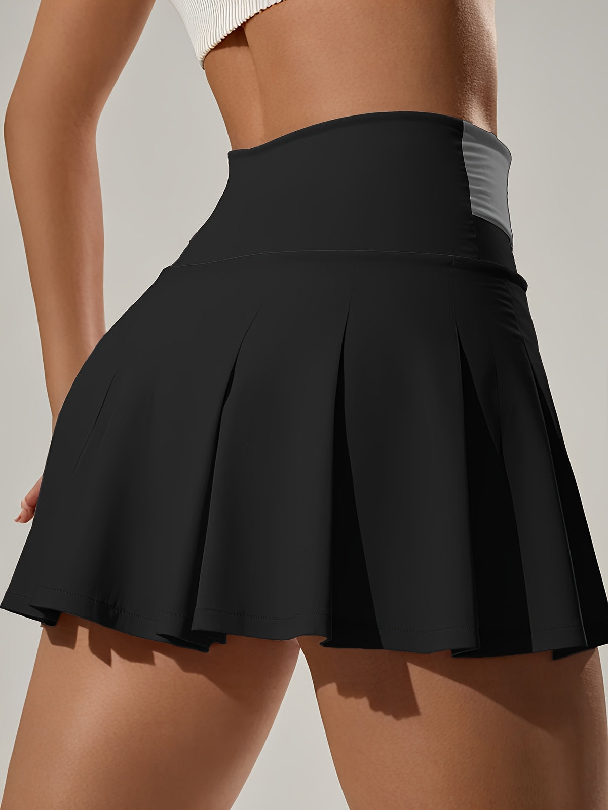 Colour Block Pleated Skort - Black