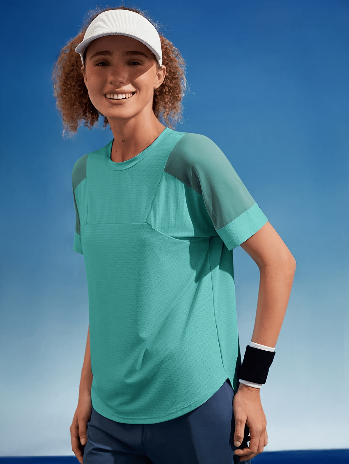 Mesh Insert Panel Yoga Tee - Dark Cyan