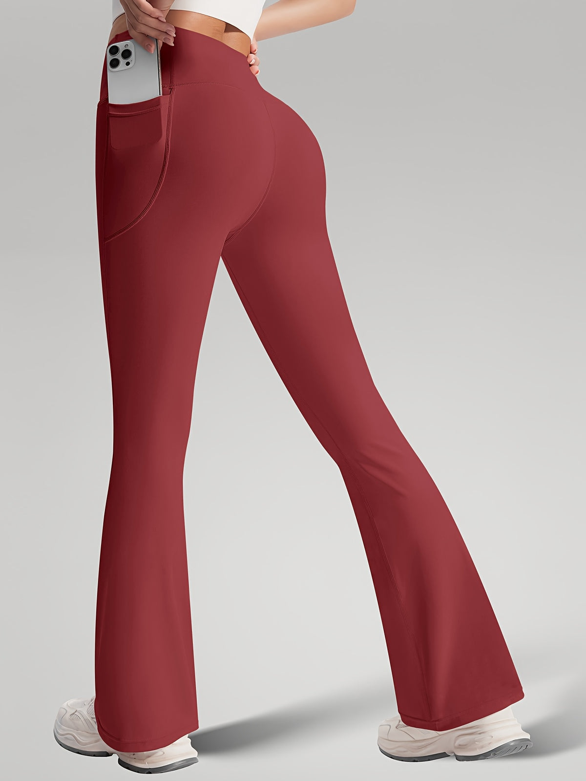 Fitted Tee & Flare Pants Set - Burgundy