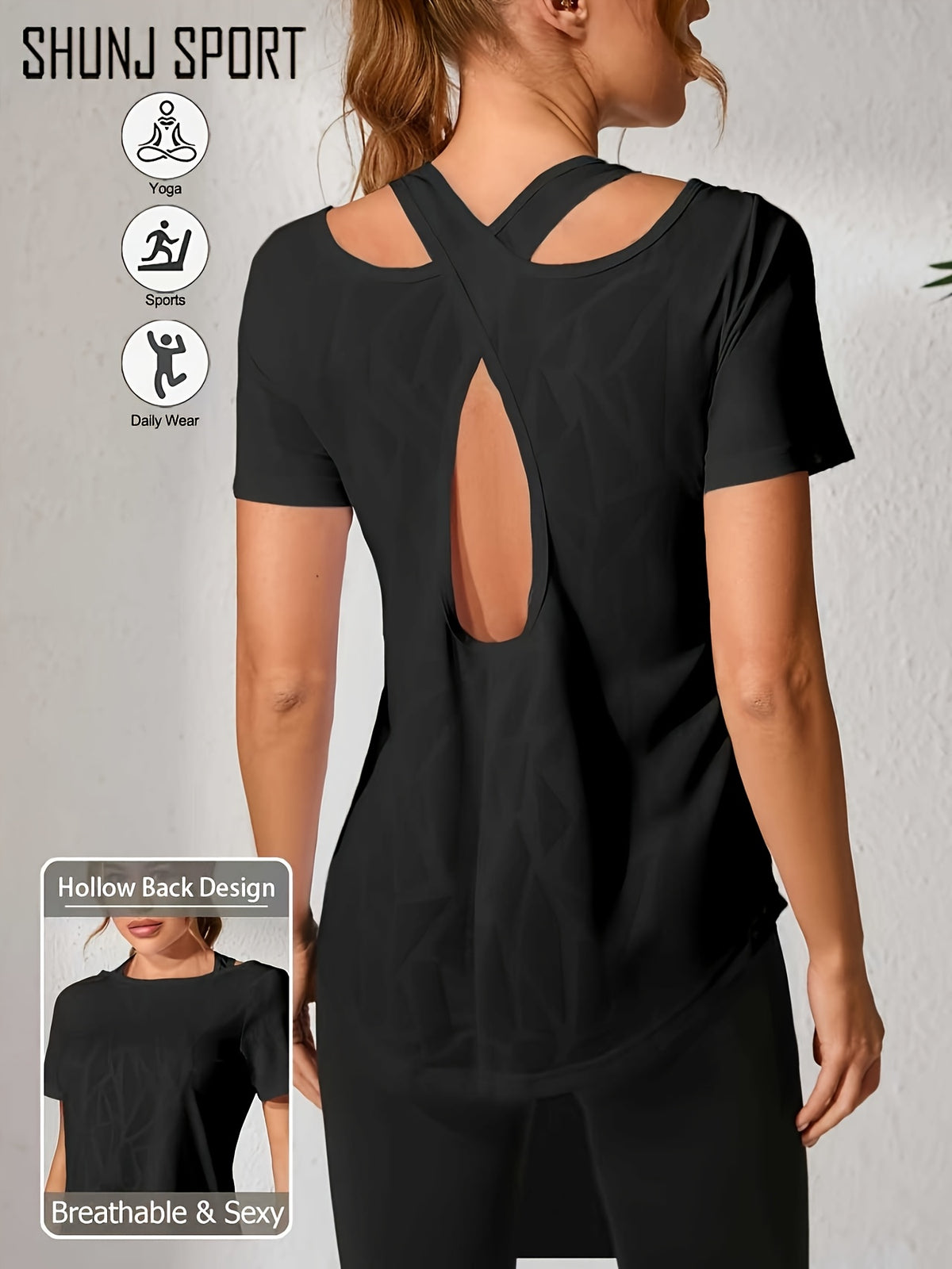 3 Pack Cross Back Cutout Sport Tees - Black, Green & Rose Red