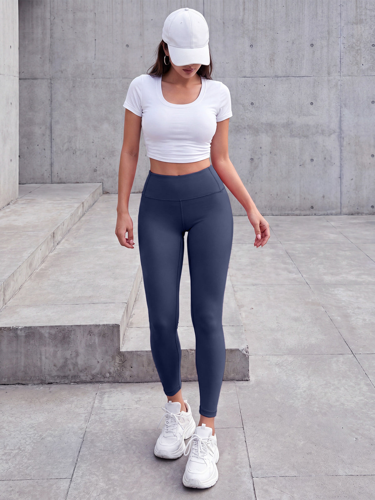 Fleece Lined Tummy Control Leggings - Navy