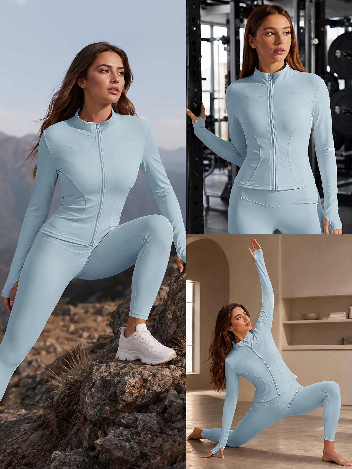 Quick Dry Long Sleeve Sports Jacket - Light Blue