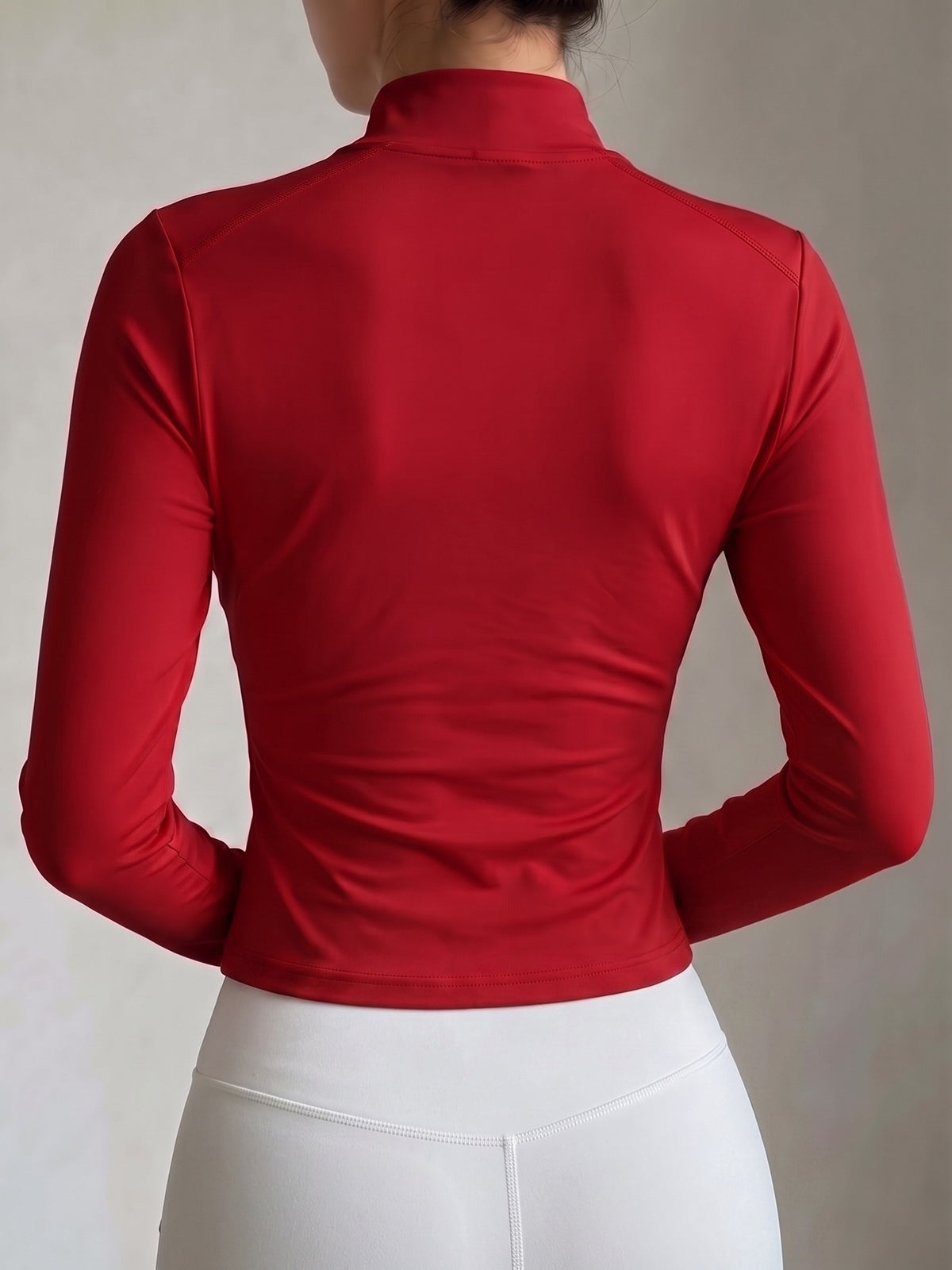 Contrast Line Cropped Zip Jacket - Burgundy