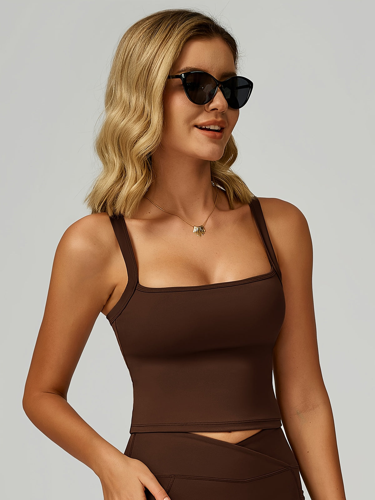 Longline Yoga Tank - Coffee Brown