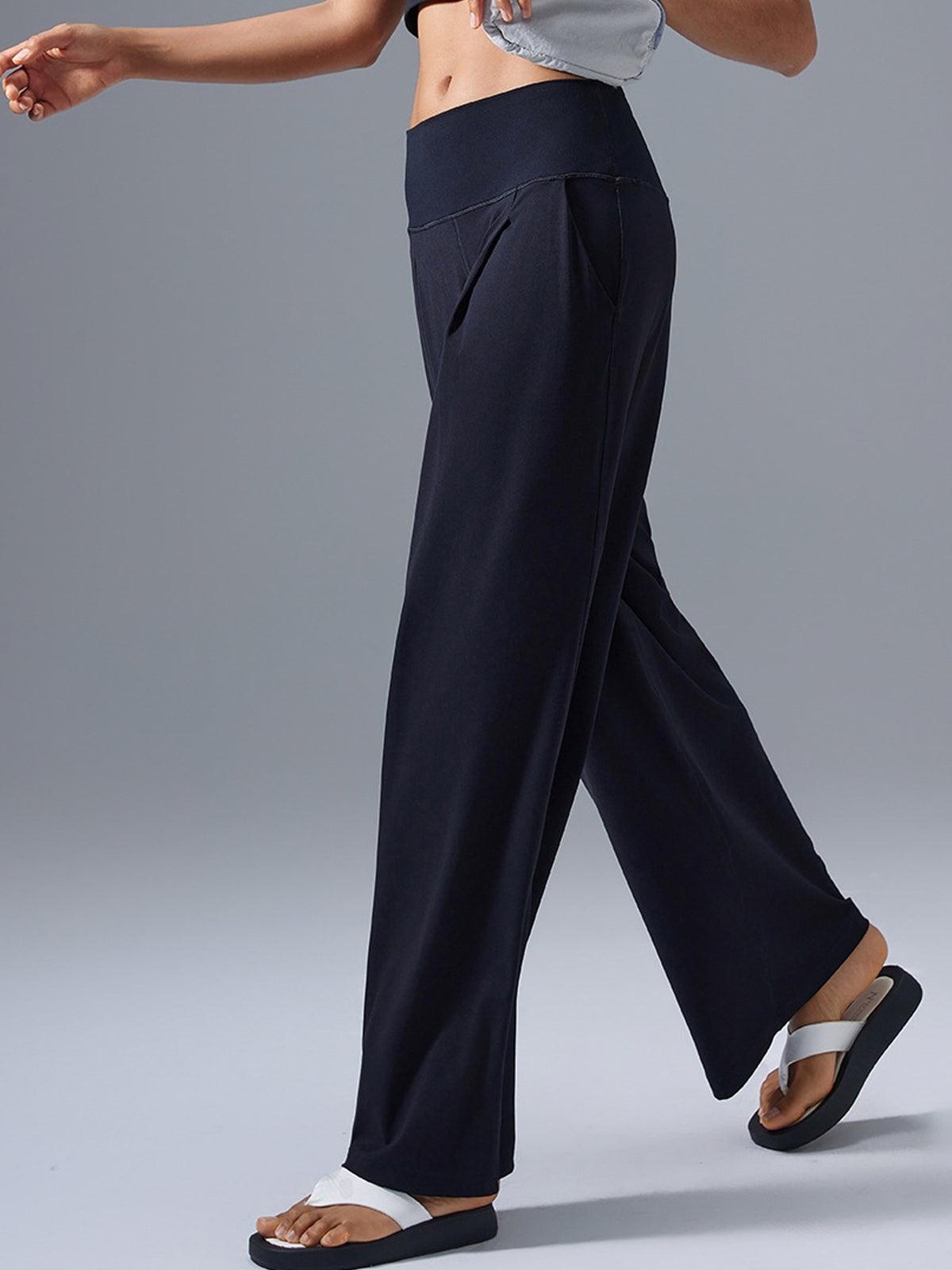High Waist Straight Leg Pants - Black