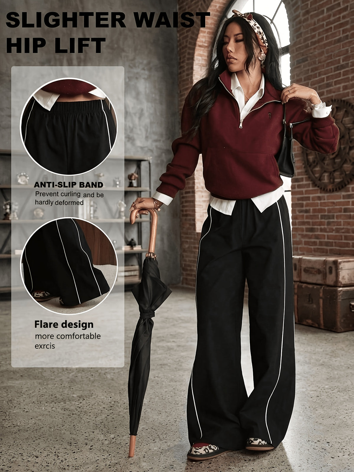 Side Stripe Wide Leg Pants - Black