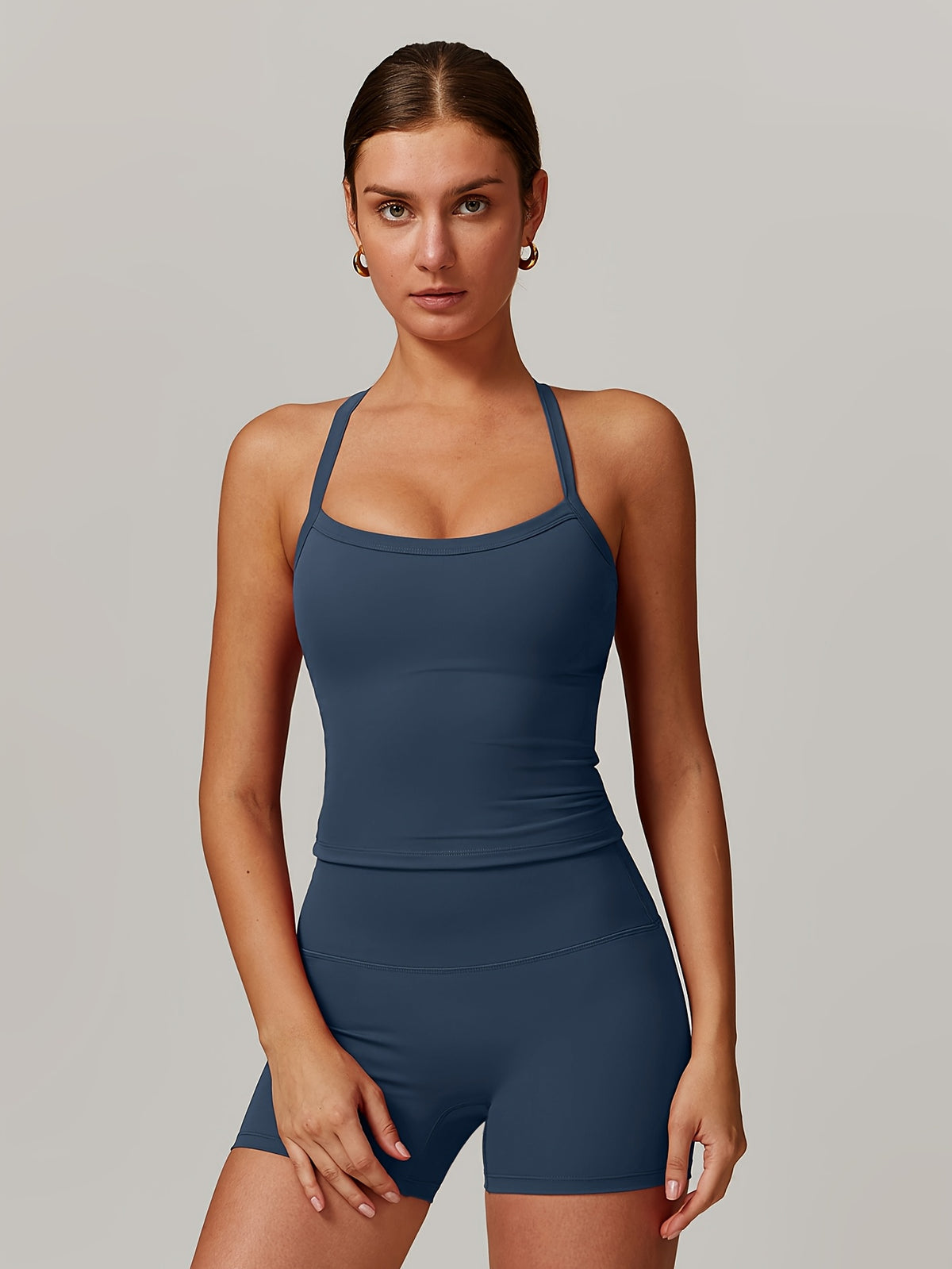 Cross Back Tank & Shorts Set - Navy