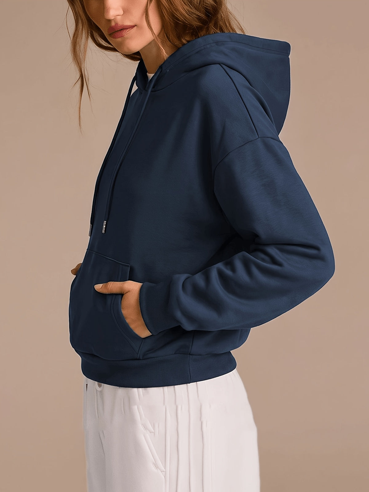 Dropped Shoulder Loose Hooded Sweatshirt - Purplish Blue