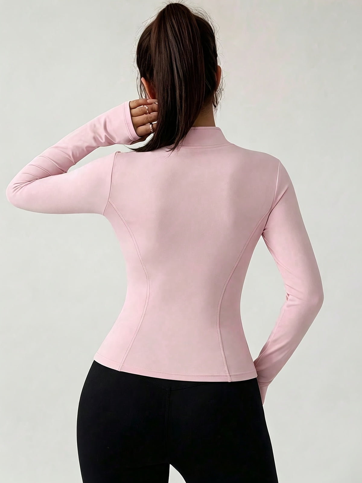 Slim Stand Collar Jacket - Pink Red