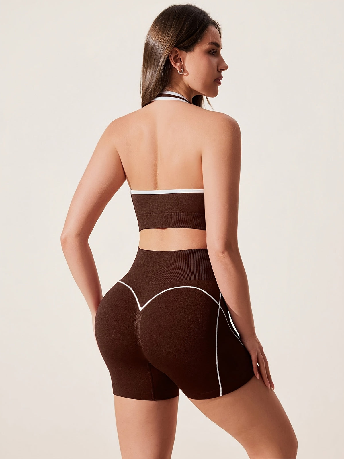 Halter Bra & Shorts Set - Dark Brown
