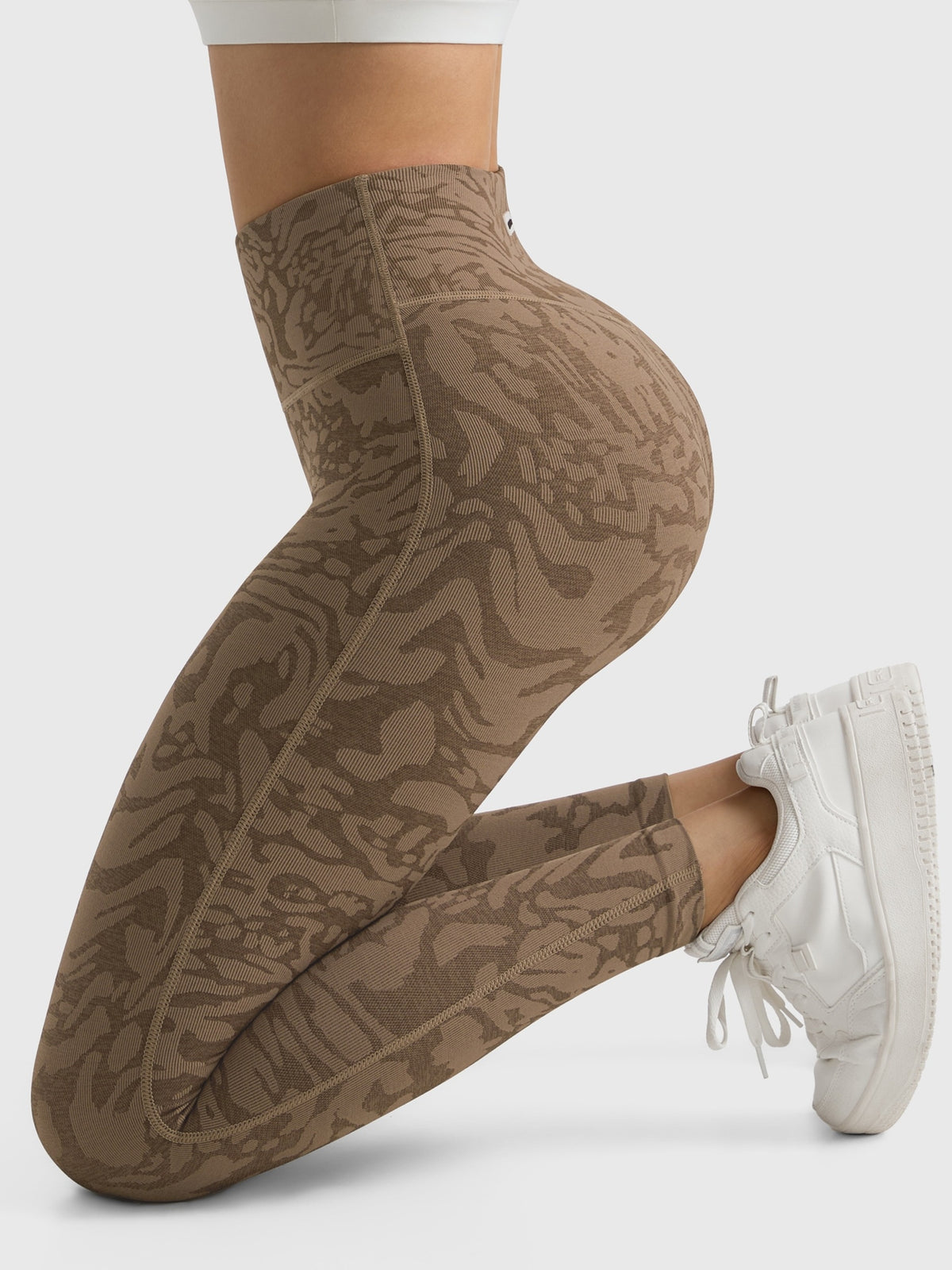 Non-Sheer Full Length Elastic Waist Leggings - Brown Leopard