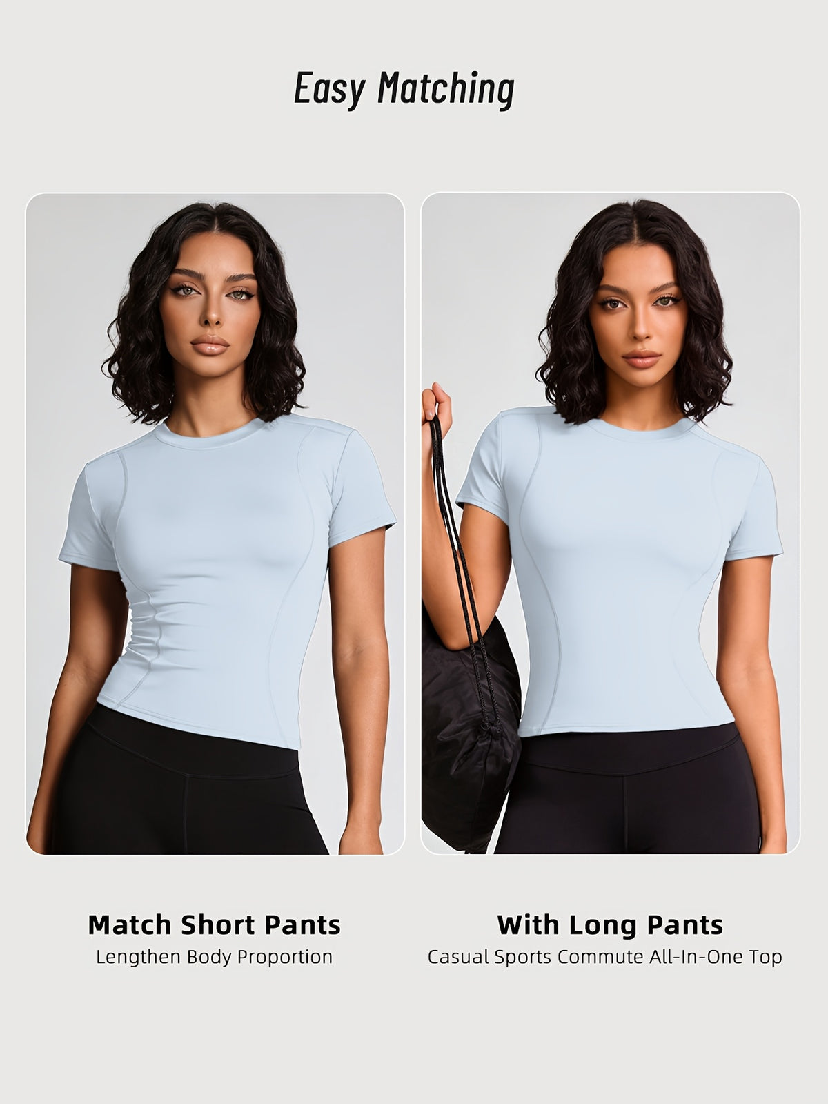 Quick-Dry Round Neck Yoga Tee - Azure