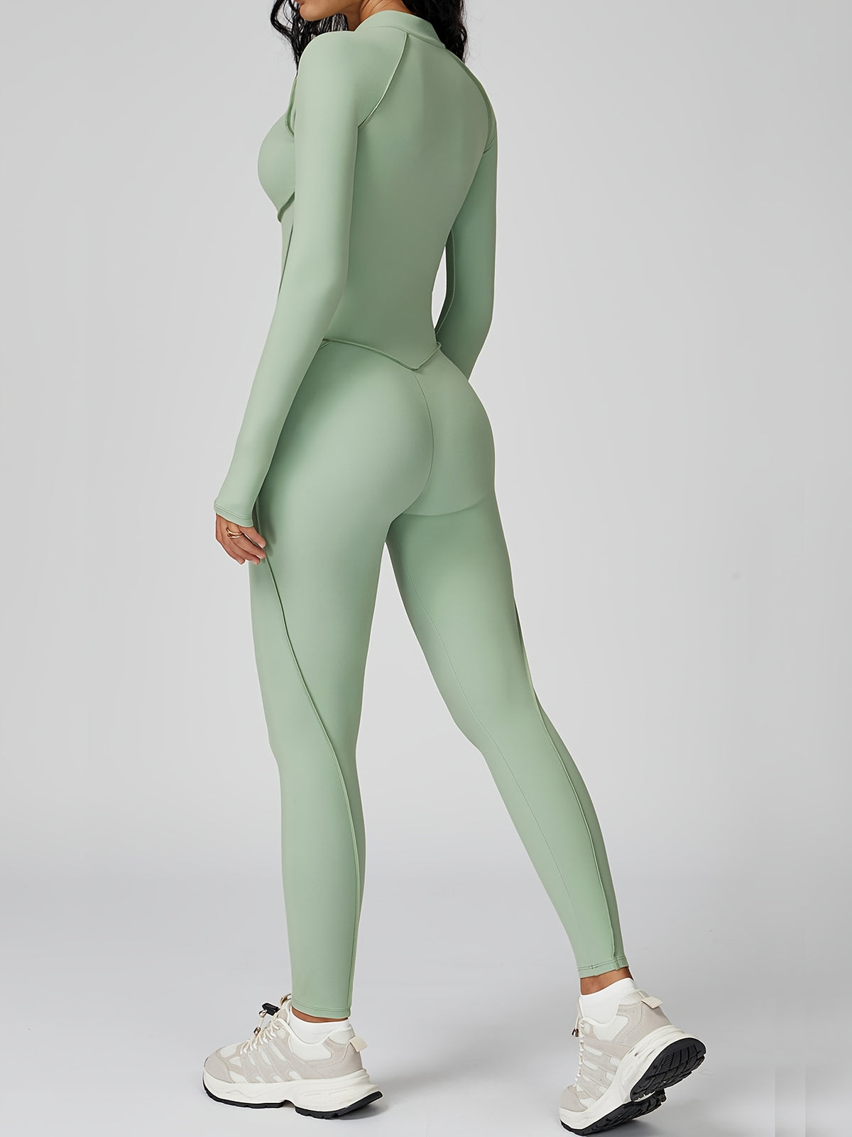 Half Zip Long Sleeve Jumpsuit - Stone Green