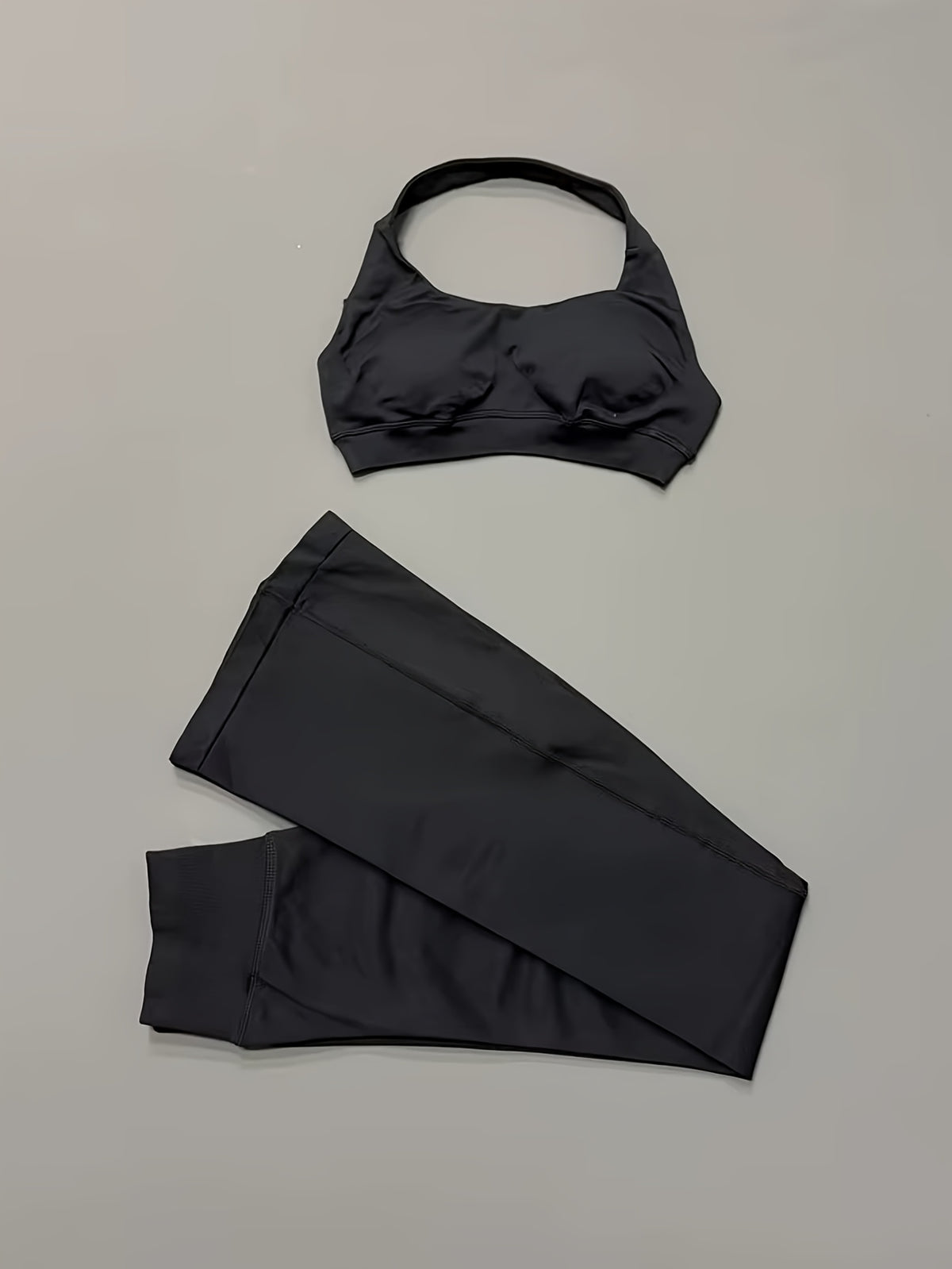 Seamless Halter Bra & Flare Pants Set - Black