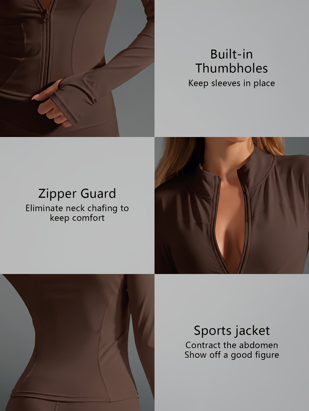 Quick Dry Long Sleeve Sports Jacket - Brown