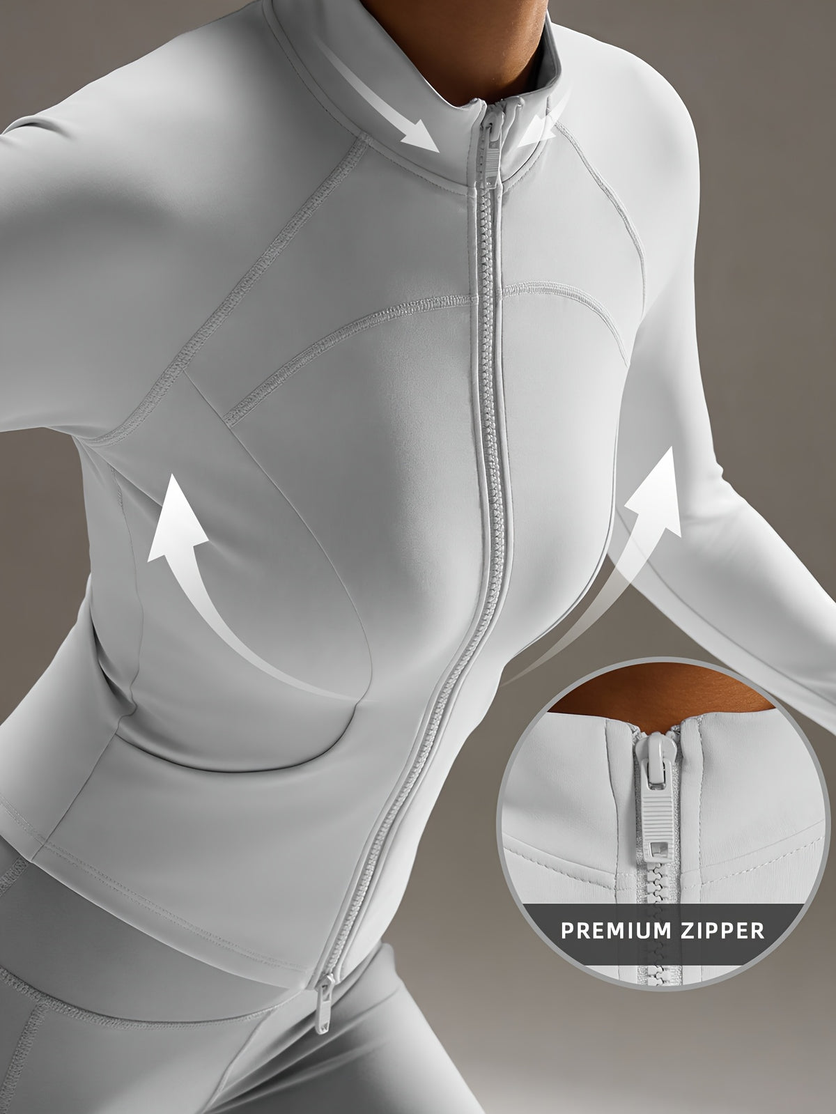 Pocket Solid Running Sports Jacket - Milky