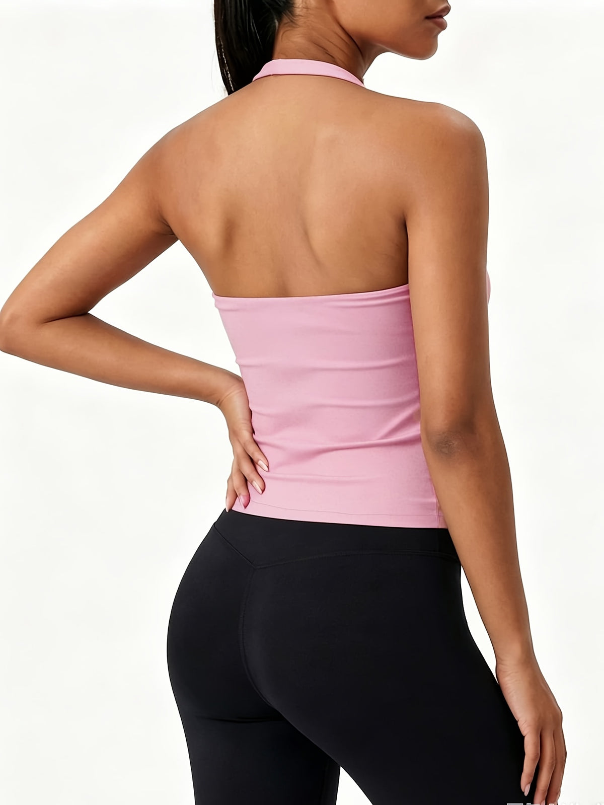Square Neck Halter Open Back Bra - Hot Pink