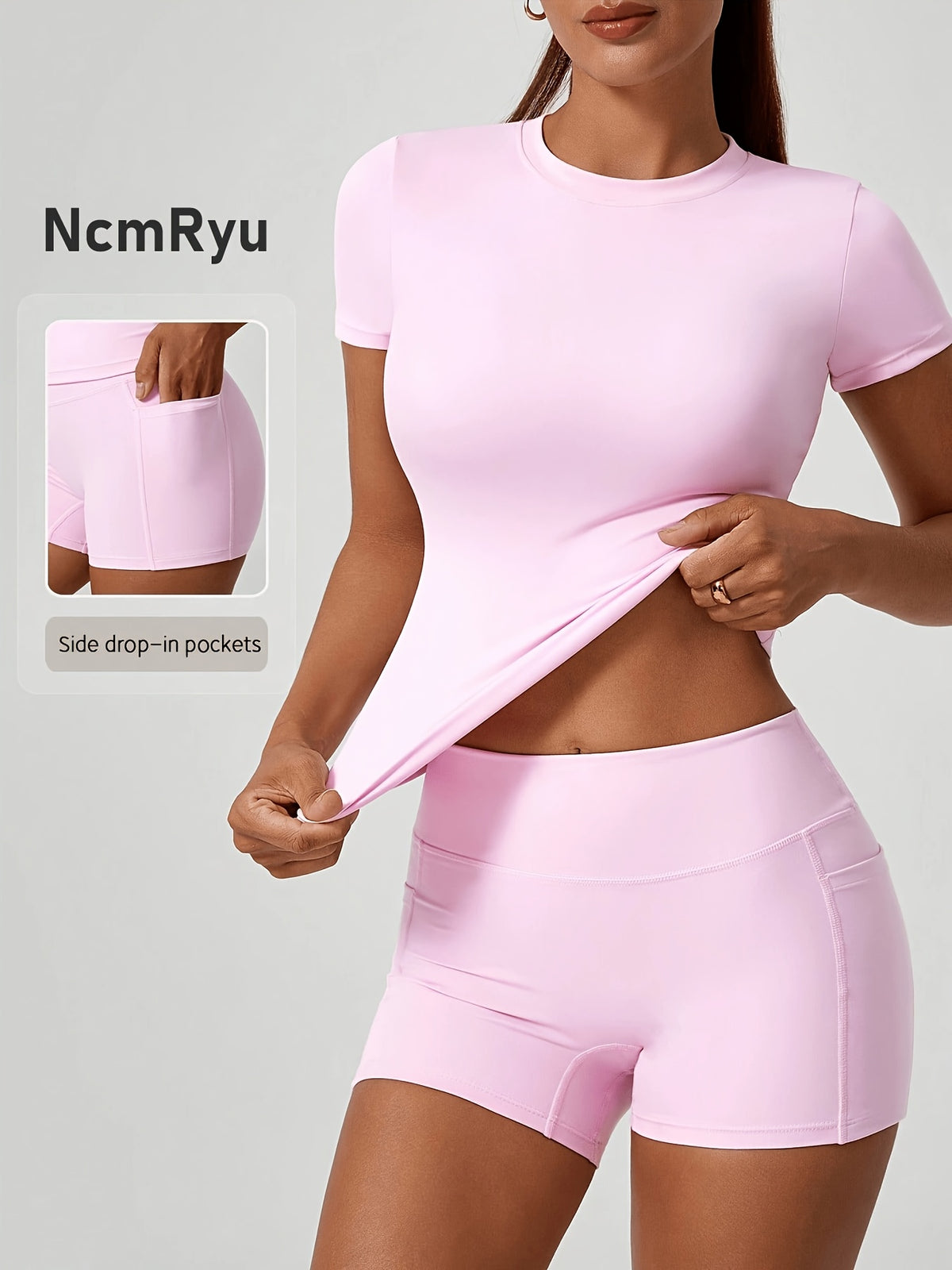 Fitted Tee & Pocket Shorts Set - Pink