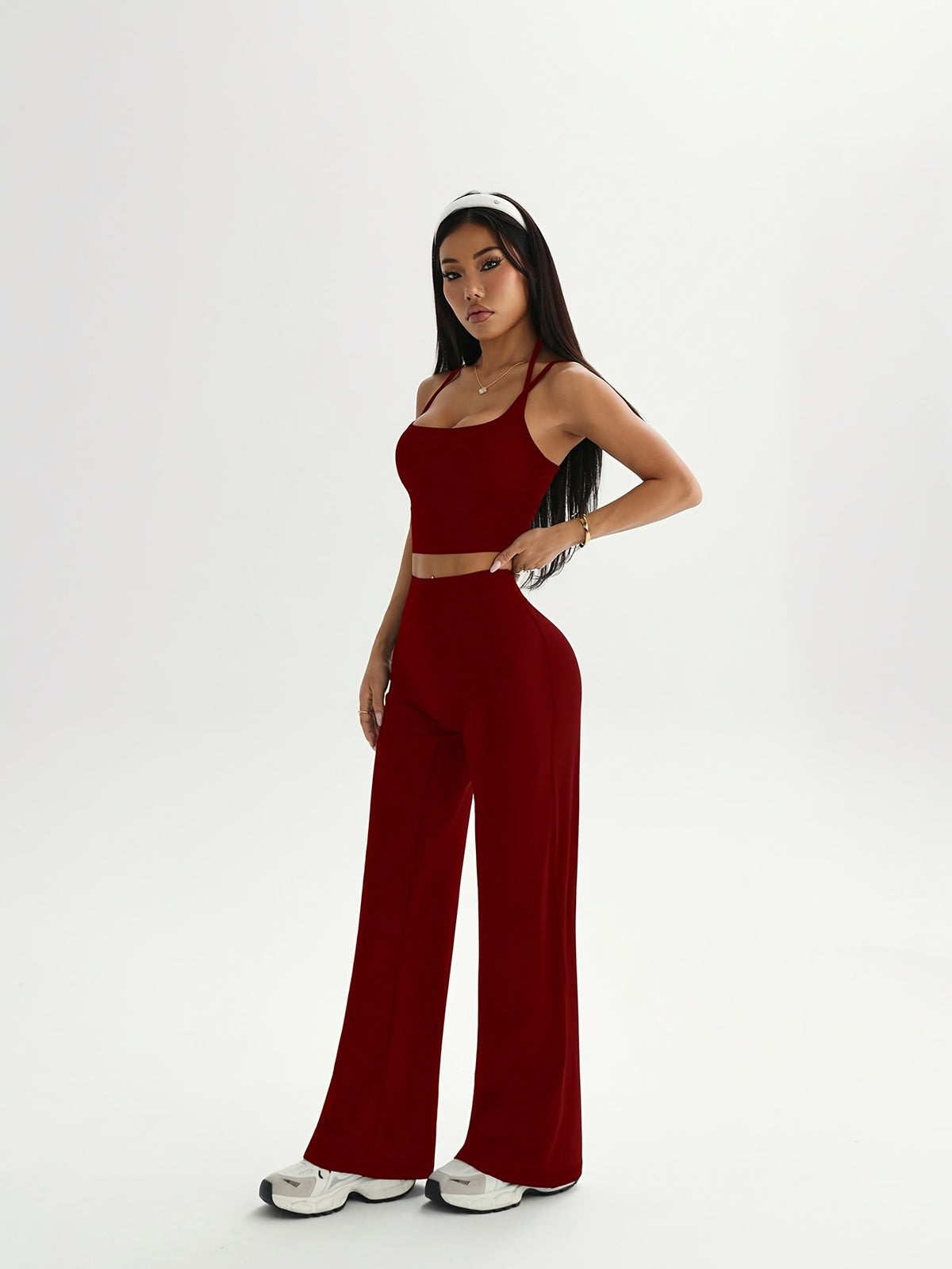 Camisole & Wide Leg Pants Set - Burgundy