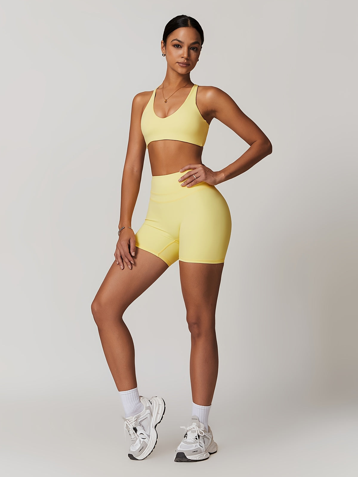 Sculpt Cross Back Two-Piece Set - Light Yellow