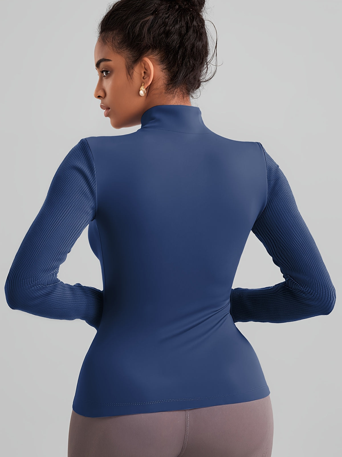 Striped Stand Collar Thumbhole Jacket - Navy