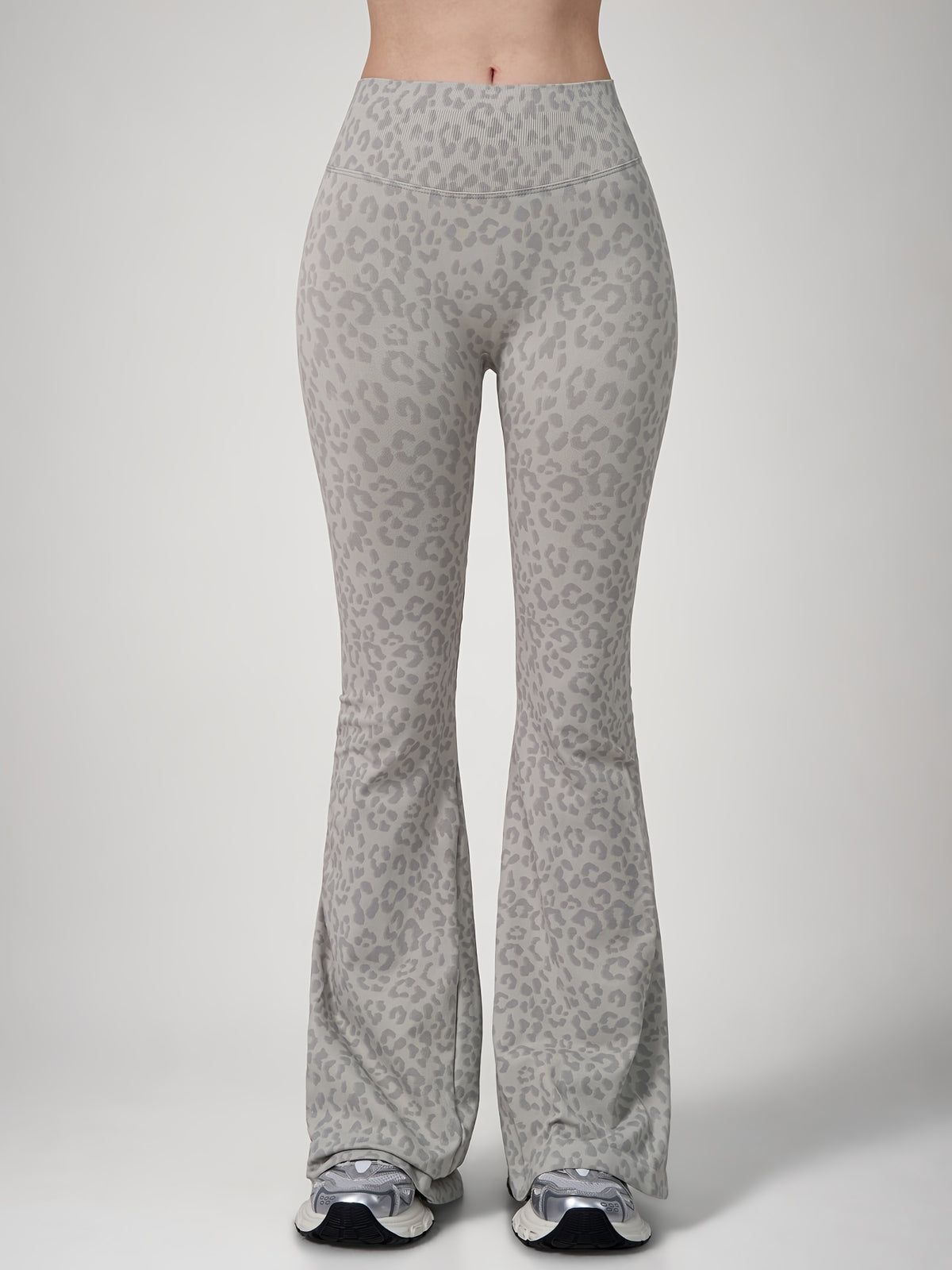 Leopard Print Flare Leggings - Light Grey
