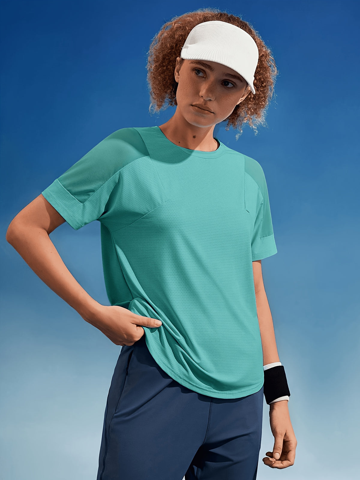 Mesh Insert Panel Yoga Tee - Dark Cyan
