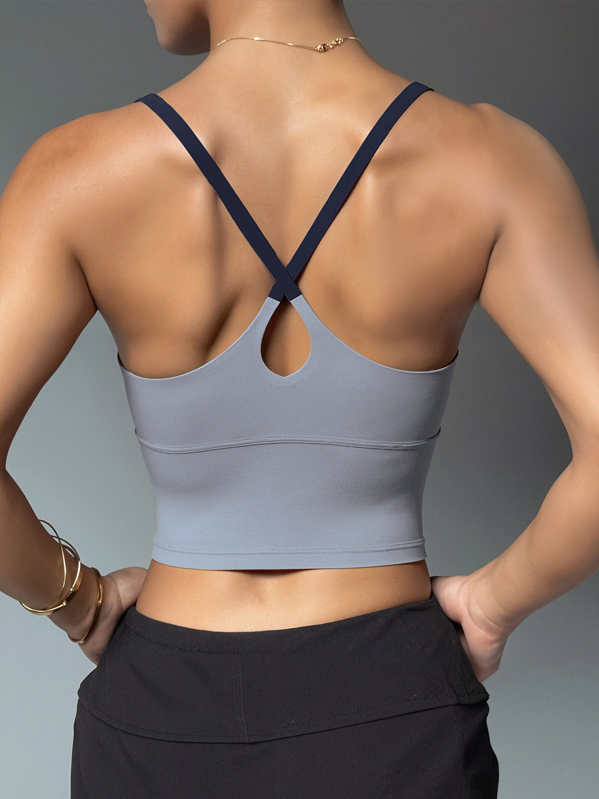 Color Block Padded Yoga Cami - Sky Blue