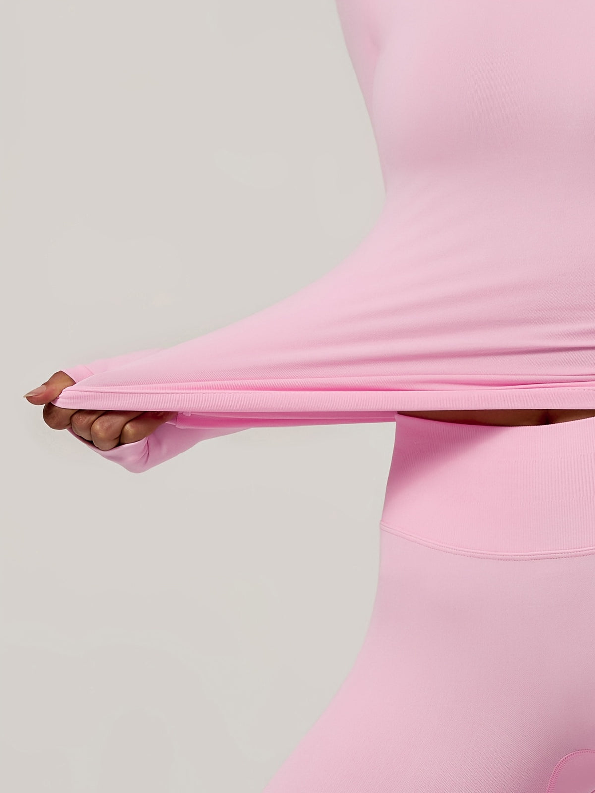 Long Sleeve Top & Seamless Leggings Set - Pink