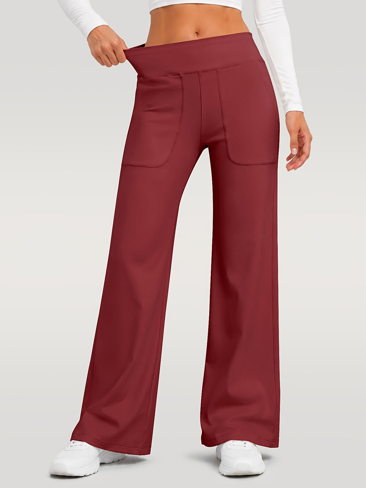 Draped Wide Leg Pocket Pants - Burgundy
