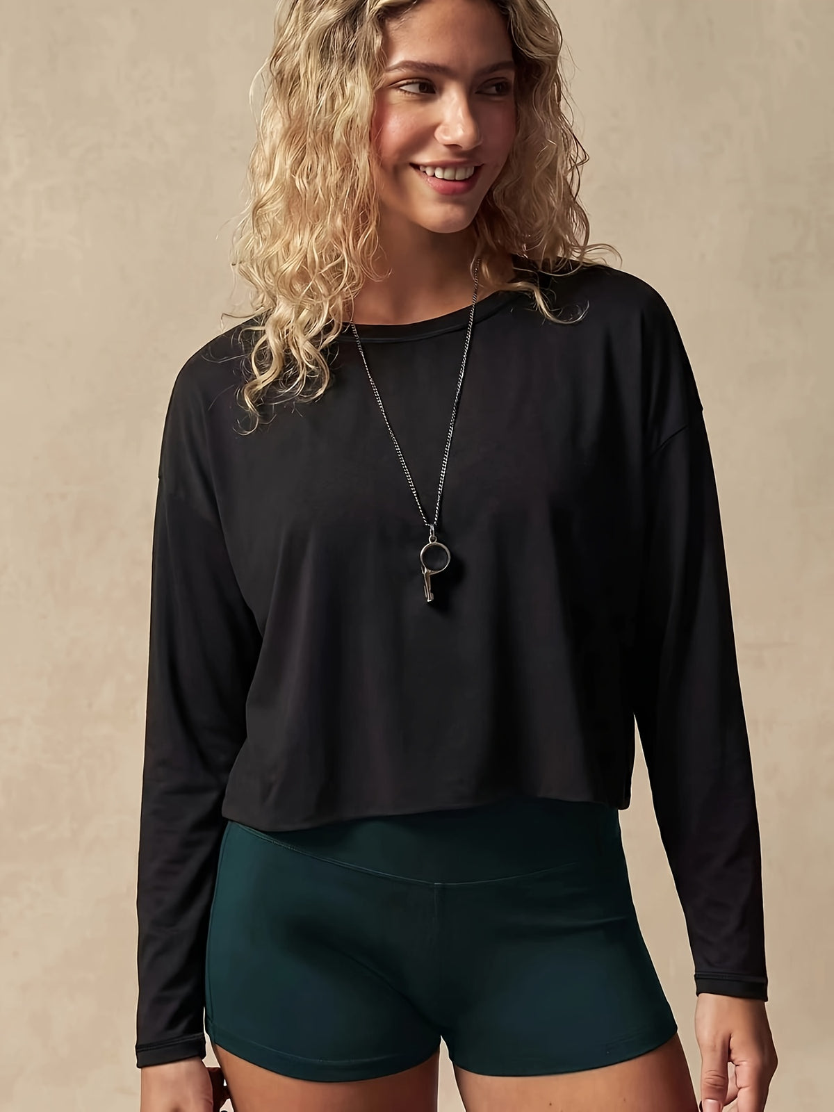 Off Shoulder Cropped Long Sleeve Top - Black