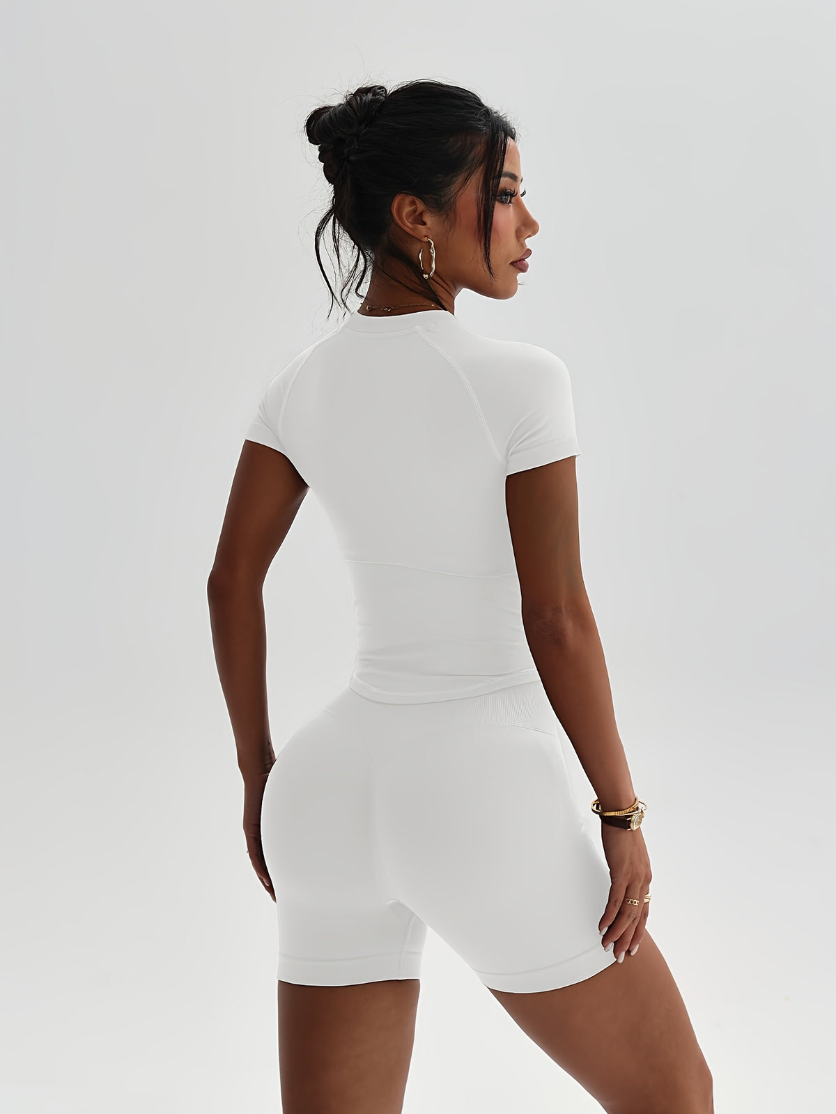 Fitted Short Sleeve Top & Shorts Set - White