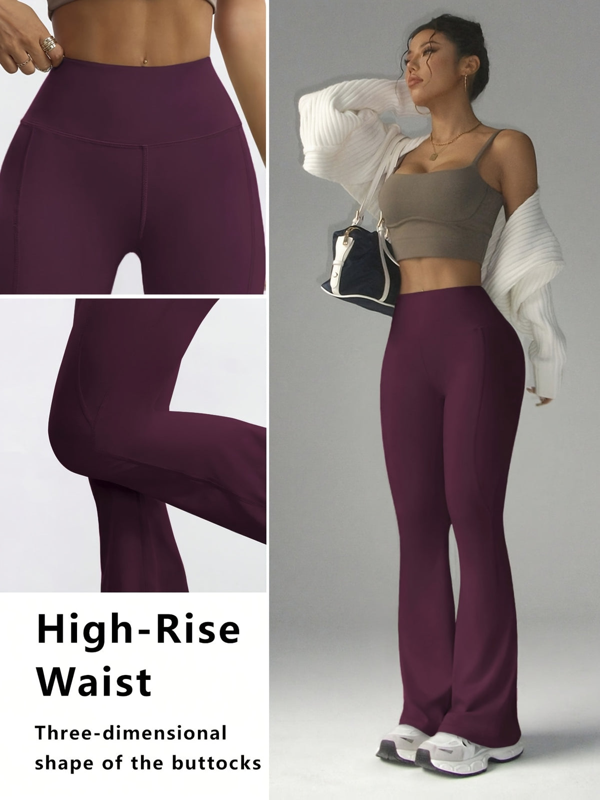 High Waist Flare Pants - Grape Purple