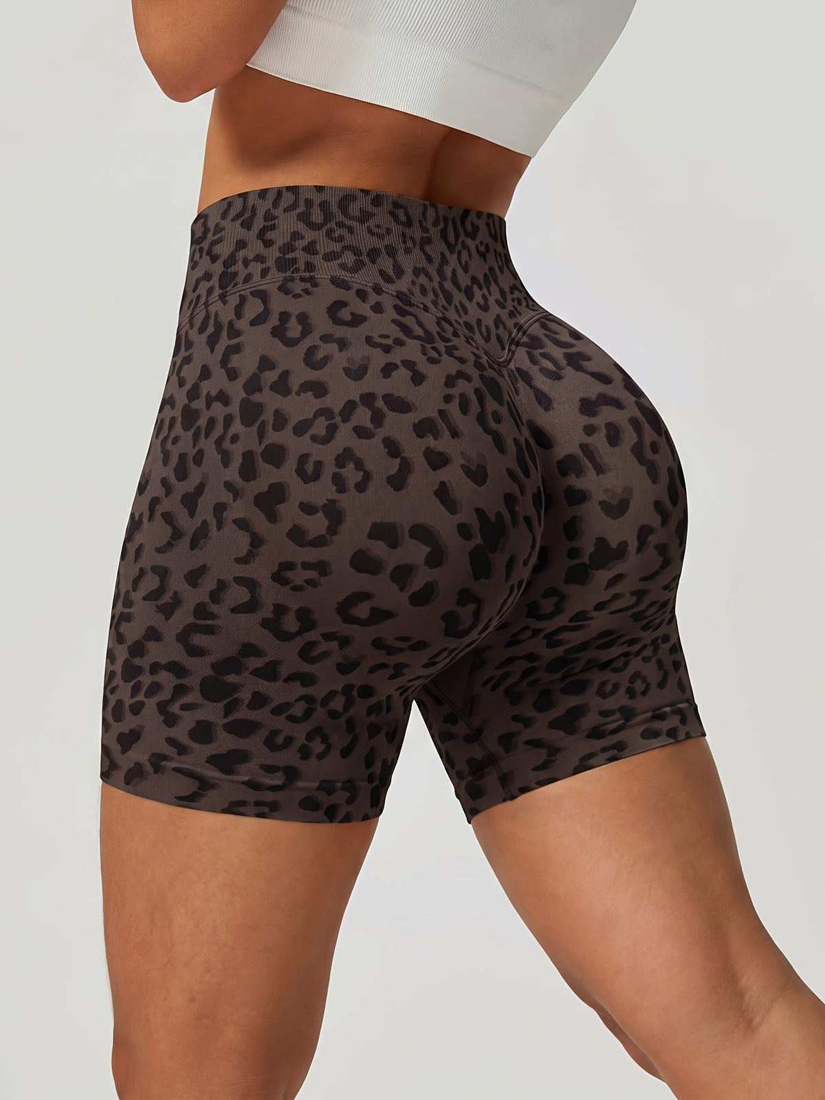 Leopard Seamless Ribbed Biker Shorts - Brown Black