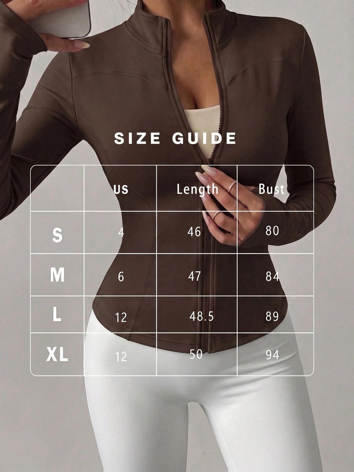 High Neck Thumbhole Zip Jacket - Coffee
