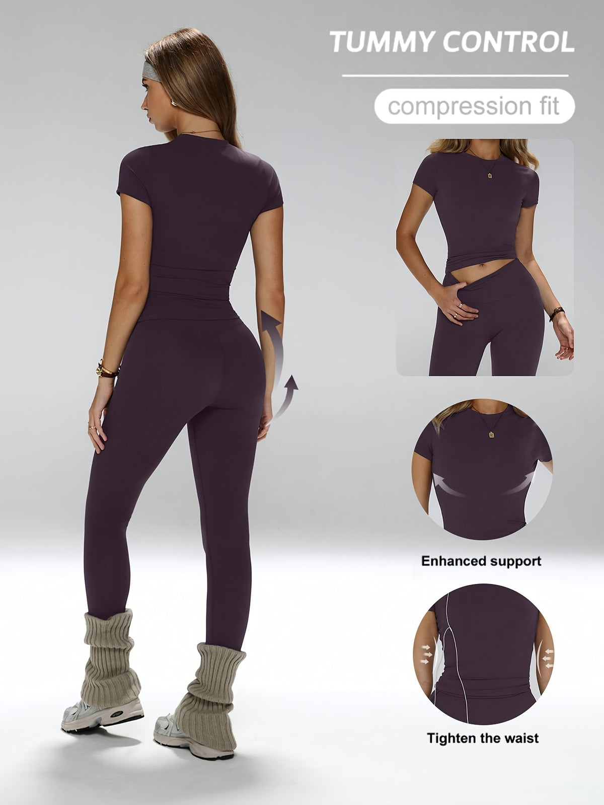 Short Sleeve Tee & Leggings Set - Purple